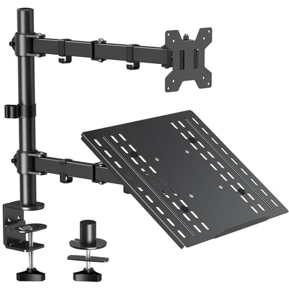ELIVED Monitor Halterung mit Laptop Arm für die meisten 13-27 Zoll LCD LED Bildschirme und bis zu 15,6 Zoll Notebooks, VESA 75x75-100x100mm, EV024