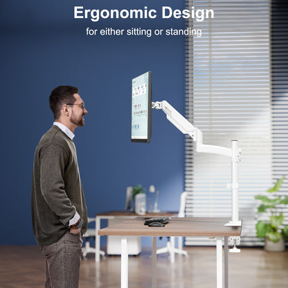 ELIVED Taller Monitor Stand Long Arms for 13-32 inch Screens, Height Adjustable, VESA 75/100mm, Single Monitor Arm Desk Mount with Tilt Swivel Rotation, Up to 10KG, White, EV6033W