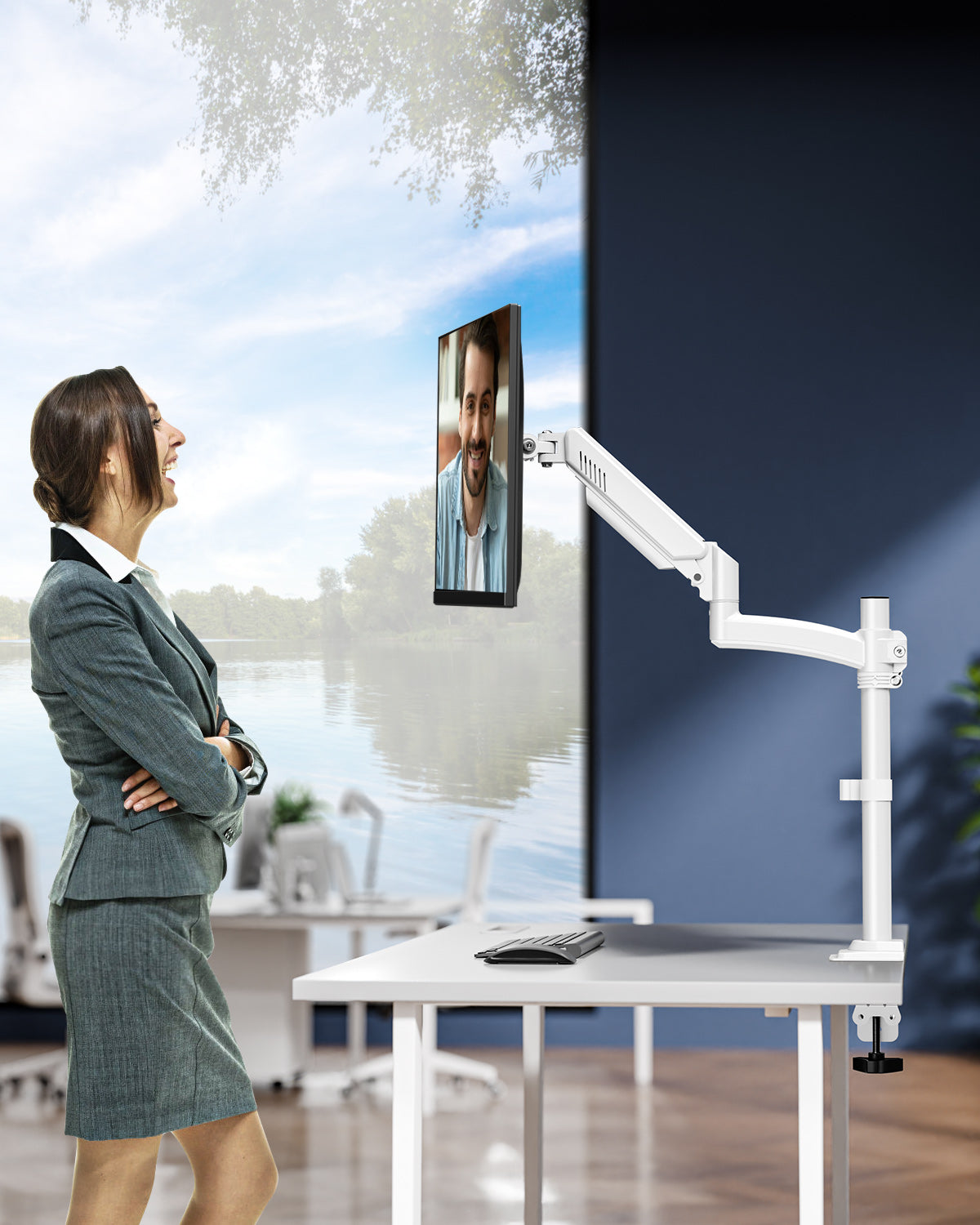 ErgoFocus Single Monitor Mount Holds Max 22lbs, 13-32 inch Monitor Desk Mount, Height Adjustable Tall Monitors Arm, Monitors Stand with Tilt Swivel Rotation, VESA 75 100mm, White, Freelift