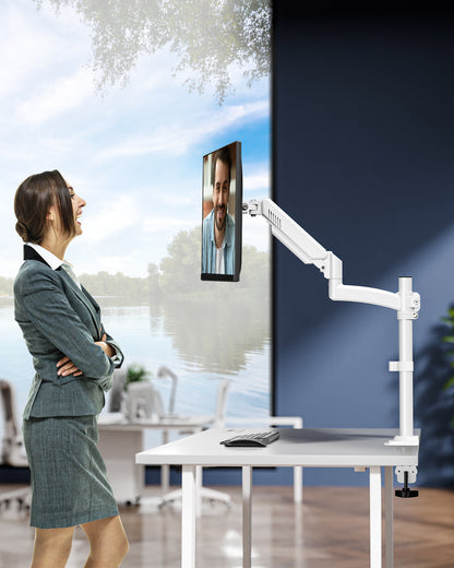 ErgoFocus Single Monitor Mount Holds Max 22lbs, 13-32 inch Monitor Desk Mount, Height Adjustable Tall Monitors Arm, Monitors Stand with Tilt Swivel Rotation, VESA 75 100mm, White, Freelift