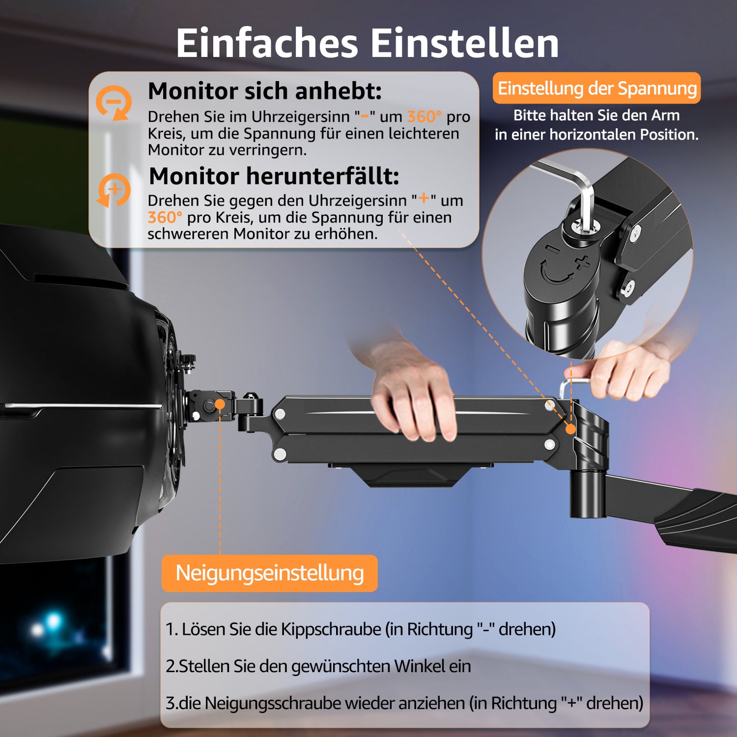 ELIVED Monitor Wandhalterung für Max. 43 Zoll Ultrawide Bildschirme bis zu 15kg, VESA 75/100/200mm, Heavy Duty Monitor Halterung Wand, Höhenverstellbar Gasdruckfeder Monitor arm EV3421B
