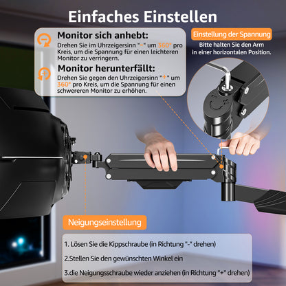ELIVED Monitor Wandhalterung für Max. 43 Zoll Ultrawide Bildschirme bis zu 15kg, VESA 75/100/200mm, Heavy Duty Monitor Halterung Wand, Höhenverstellbar Gasdruckfeder Monitor arm EV3421B