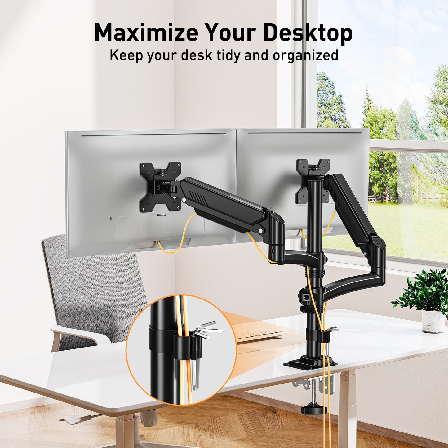 ELIVED Taller Dual Monitor Stand Long Arms for 13-32 inch Screens, Height Adjustable, VESA 75/100mm, Monitor Arm Desk Mount with Tilt Swivel Rotation, Up to 10KG, Black, EV6034B