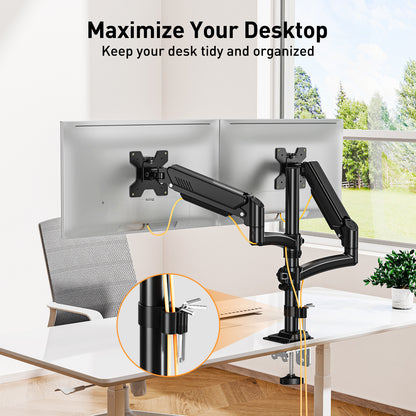 ELIVED Taller Dual Monitor Stand Long Arms for 13-32 inch Screens, Height Adjustable, VESA 75/100mm, Monitor Arm Desk Mount with Tilt Swivel Rotation, Up to 10KG, Black, EV6034B