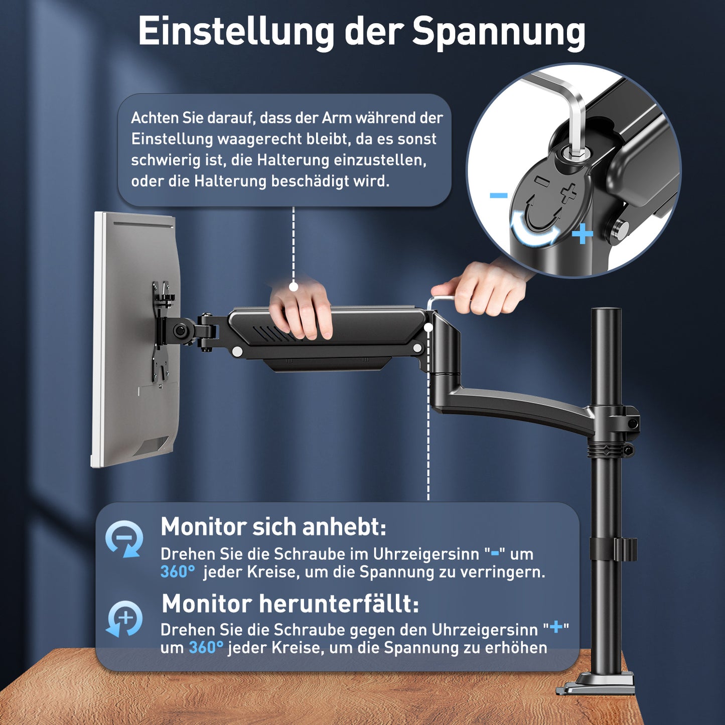 ELIVED Monitor Halterung für 13-32" Bildschirme, Gasfeder Monitor Arm hält 2-10 kg Monitor mit VESA 75/100mm, Höhenverstellbare Einarmig Monitorhalterung mit Neigbar, Schwenkbar, Drehbar, EV6033B
