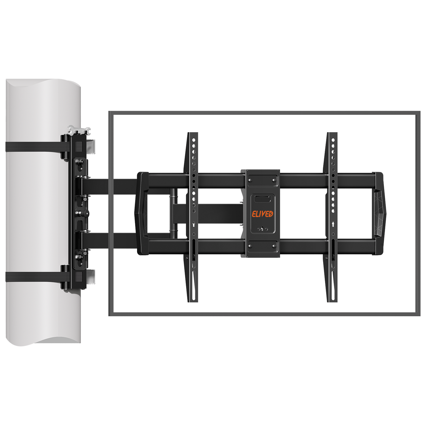 ELIVED Pillar TV Mount for Most 32"-75" TVs, Column TV Mount for Gazebo Patio Pergola, No Drill Full Motion tv Bracket Swivel and Tilt, Fits Multi-Shaped Poles, Max VESA 600x400mm, 88 Lbs.