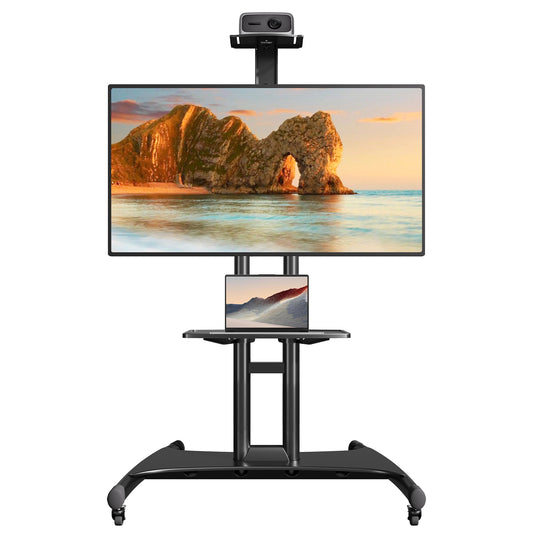 ELIVED Heavy‑Duty Rolling TV Stand for 40‑85 Inch TV Holds up to 100 lbs| Mobile TV Cart with wide anti‑tip base, 10-step height adjustment, max VESA 600x400, AV‑webcam shelves, lockable 360° casters