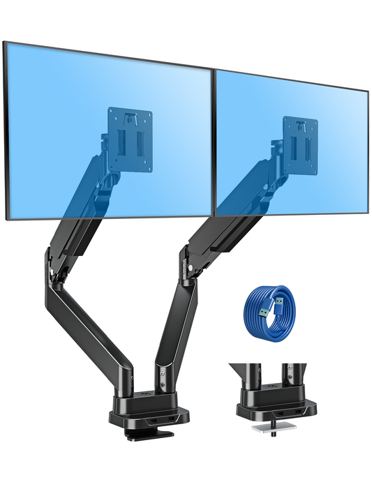 ErgoFocus Dual Monitor Mount Fits Max 39" Computer Screen, Hold 4.4-33 lbs Each Ultrawide Desk Mount, Adjustable Gas Spring Double Monitor Arm, Monitor Stand for 2 Monitors with USB, VESA