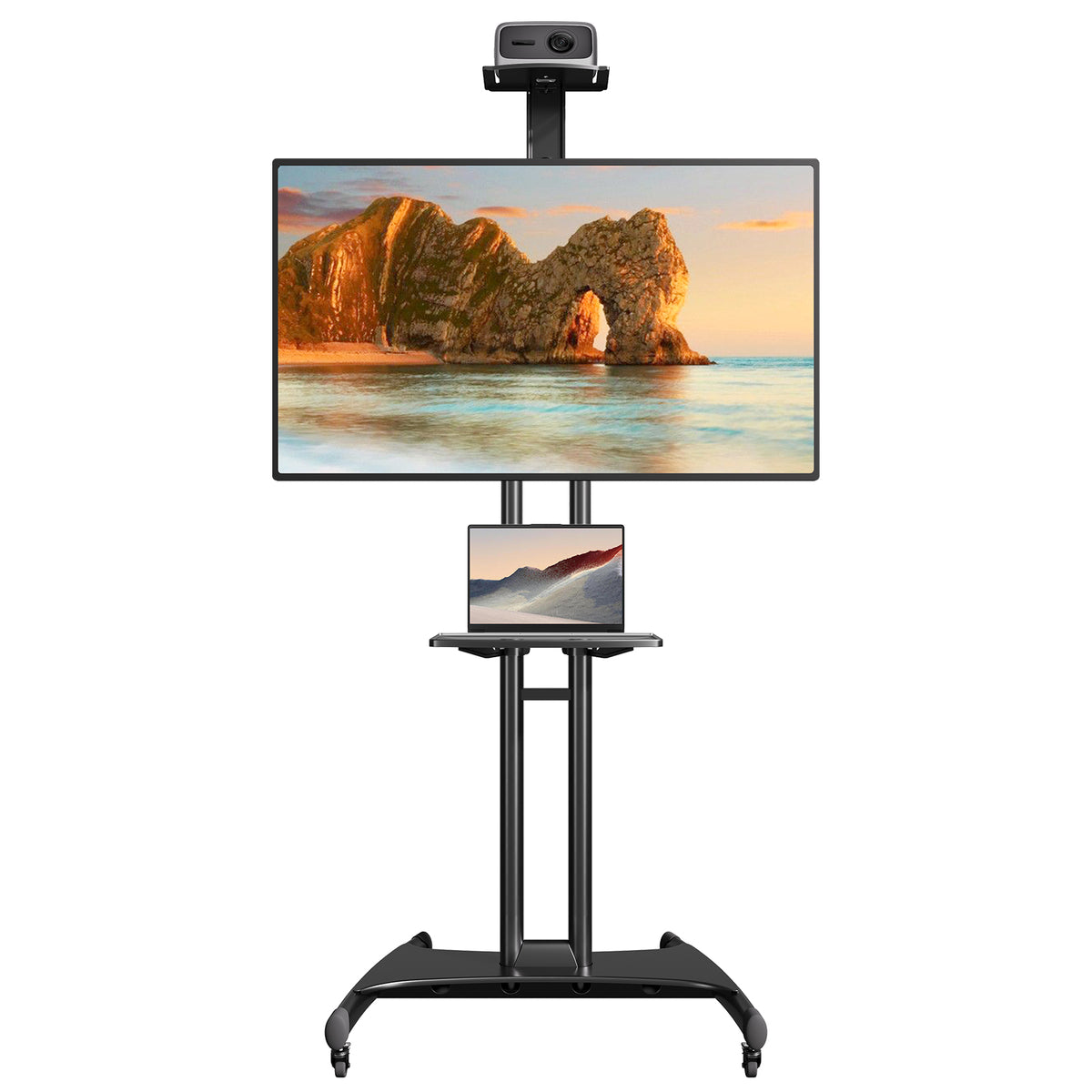 ELIVED Heavy‑Duty Rolling TV Stand for 40‑85 Inch TV Holds up to 100 lbs| Mobile TV Cart with wide anti‑tip base, 10-step height adjustment, max VESA 600x400, AV‑webcam shelves, lockable 360° casters