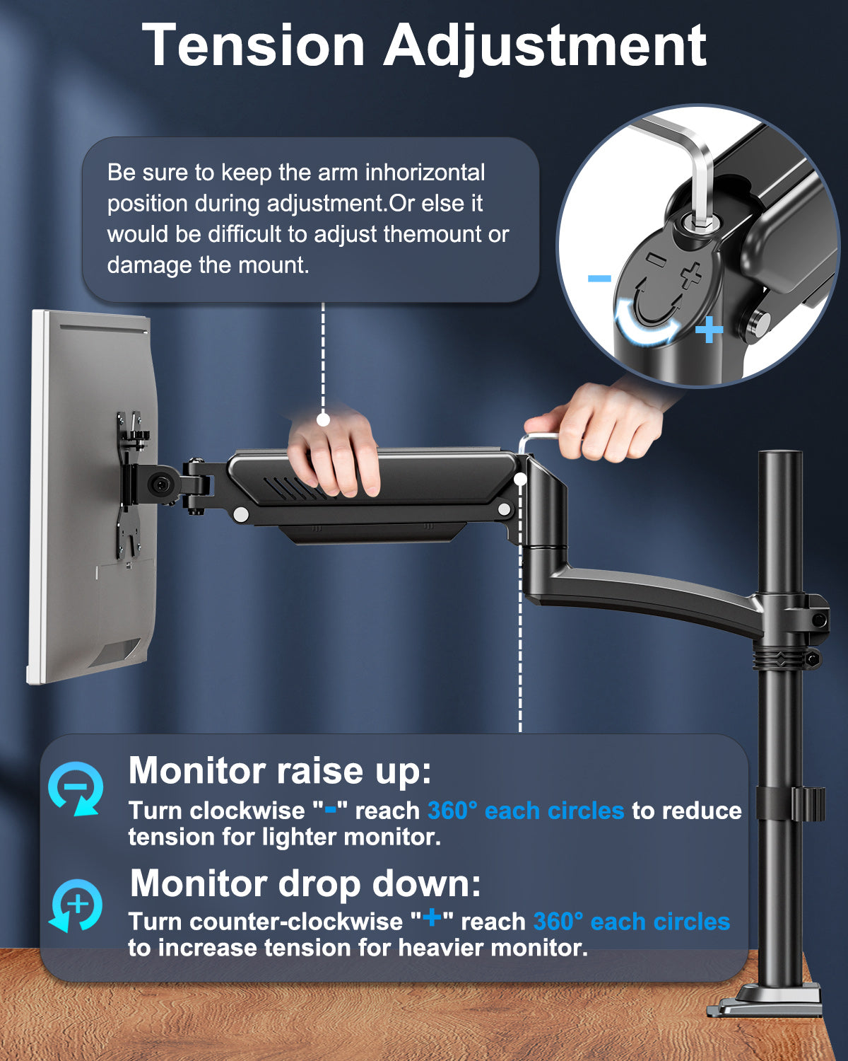 ErgoFocus Single Monitor Mount Holds Max 22lbs, 13-32 inch Monitor Desk Mount, Height Adjustable Tall Monitors Arm, Monitors Stand with Tilt Swivel Rotation, VESA 75 100mm, Black, Freelift