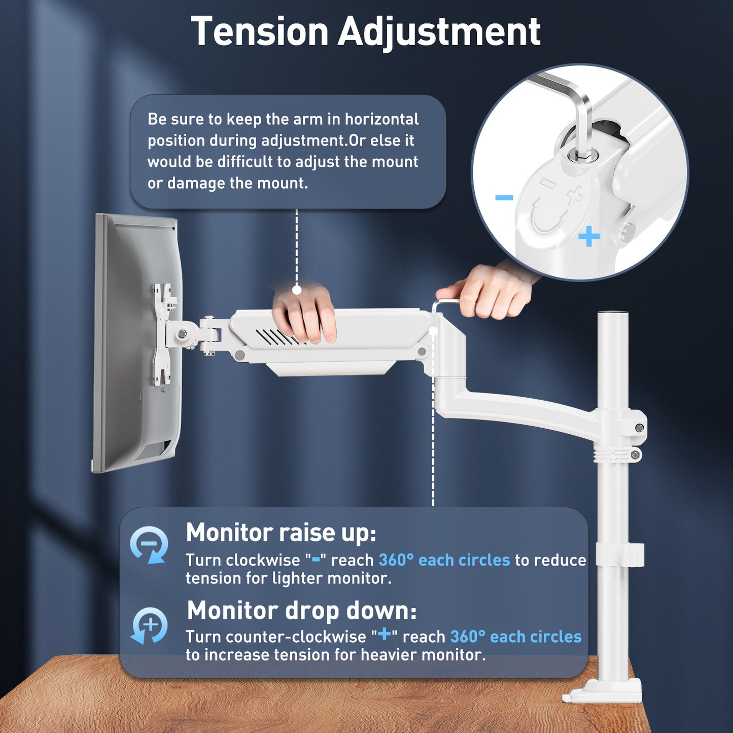 ELIVED Taller Monitor Stand Long Arms for 13-32 inch Screens, Height Adjustable, VESA 75/100mm, Single Monitor Arm Desk Mount with Tilt Swivel Rotation, Up to 10KG, White, EV6033W