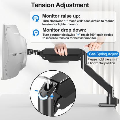 ErgoFocus Heavy Duty Monitor Mount for Max 49 inch Ultrawide Screens, Hold 2.2 to 44 lbs, Premium Single Monitor Arm for Samsung Odyssey G9 and More, Adjustable Gas Spring Desk Stand, VESA Mount