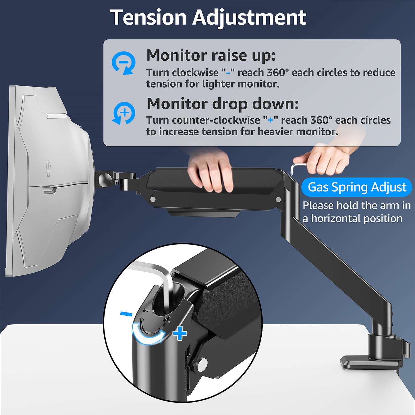 ErgoFocus Heavy Duty Monitor Mount for Max 49 inch Ultrawide Screens, Hold 2.2 to 44 lbs, Premium Single Monitor Arm for Samsung Odyssey G9 and More, Adjustable Gas Spring Desk Stand, VESA Mount