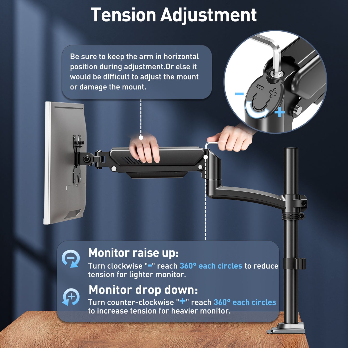 ELIVED Taller Monitor Stand Long Arms for 13-32 inch Screens, Height Adjustable, VESA 75/100mm, Single Monitor Arm Desk Mount with Tilt Swivel Rotation, Up to 10KG, Black, EV6033B
