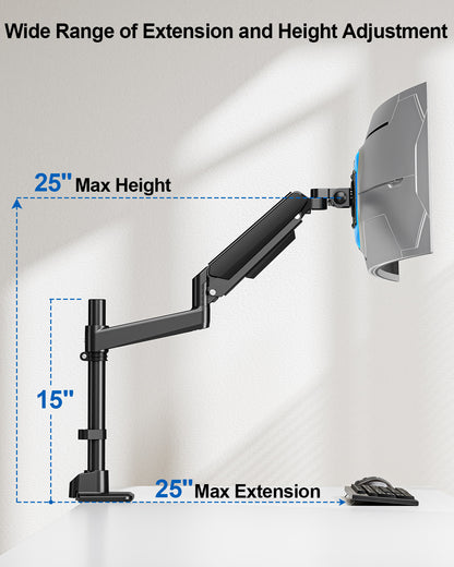 ErgoFocus  Heavy Duty Single Monitor Mount for Max 49 inch, Hold 4.4 to 44 lbs Ultrawide Screens, Premium Monitor Arm for Samsung Odyssey G9 and More, Adjustable Gas Spring Desk Stand, VESA Mount
