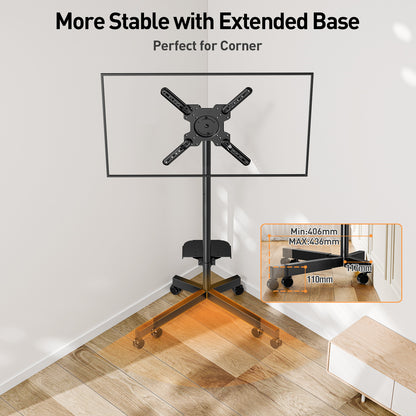 ELIVED Mobile TV Stand on Wheels, for 23-60 Inch TVs, Tilt Height Adjustable Rolling TV Trolley with Media Shelf, Holds up to 35kg, Max Vesa 400x400mm, 90° Rotation Landscape to Portrait, EV2114B