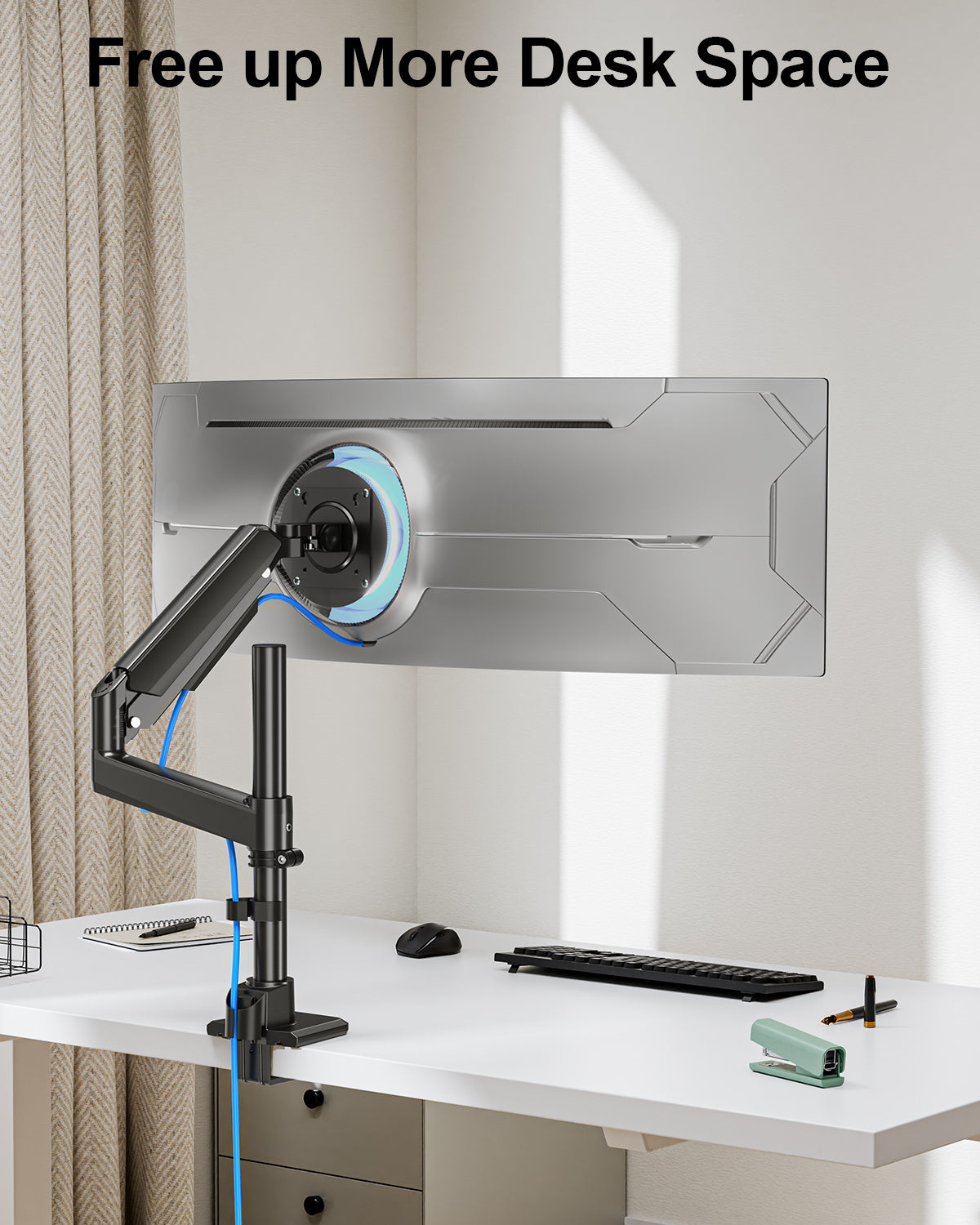 ErgoFocus  Heavy Duty Single Monitor Mount for Max 49 inch, Hold 4.4 to 44 lbs Ultrawide Screens, Premium Monitor Arm for Samsung Odyssey G9 and More, Adjustable Gas Spring Desk Stand, VESA Mount