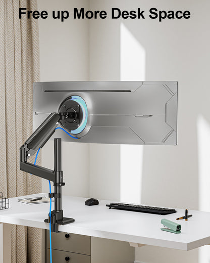 ErgoFocus  Heavy Duty Single Monitor Mount for Max 49 inch, Hold 4.4 to 44 lbs Ultrawide Screens, Premium Monitor Arm for Samsung Odyssey G9 and More, Adjustable Gas Spring Desk Stand, VESA Mount