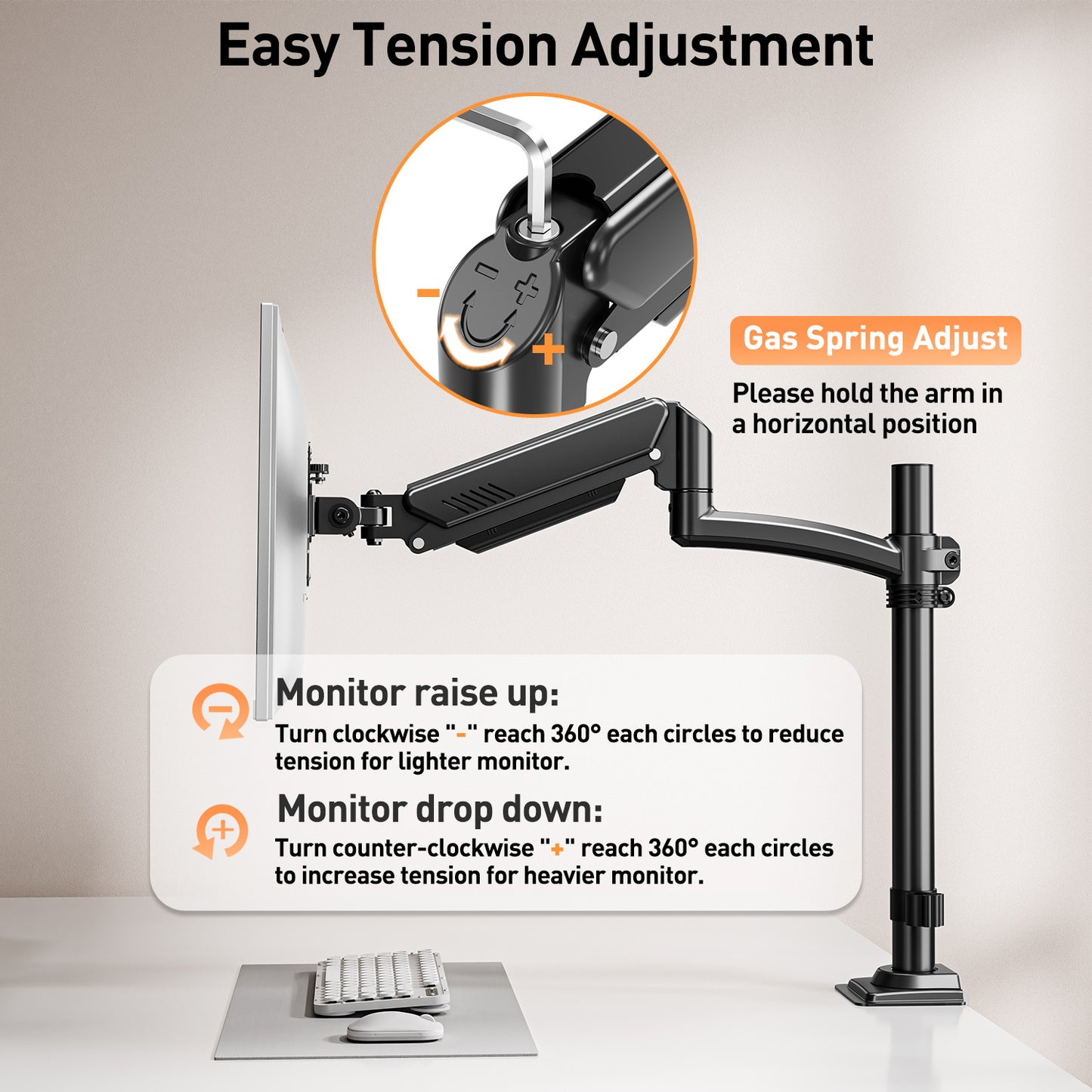 ELIVED Taller Dual Monitor Stand Long Arms for 13-32 inch Screens, Height Adjustable, VESA 75/100mm, Monitor Arm Desk Mount with Tilt Swivel Rotation, Up to 10KG, Black, EV6034B
