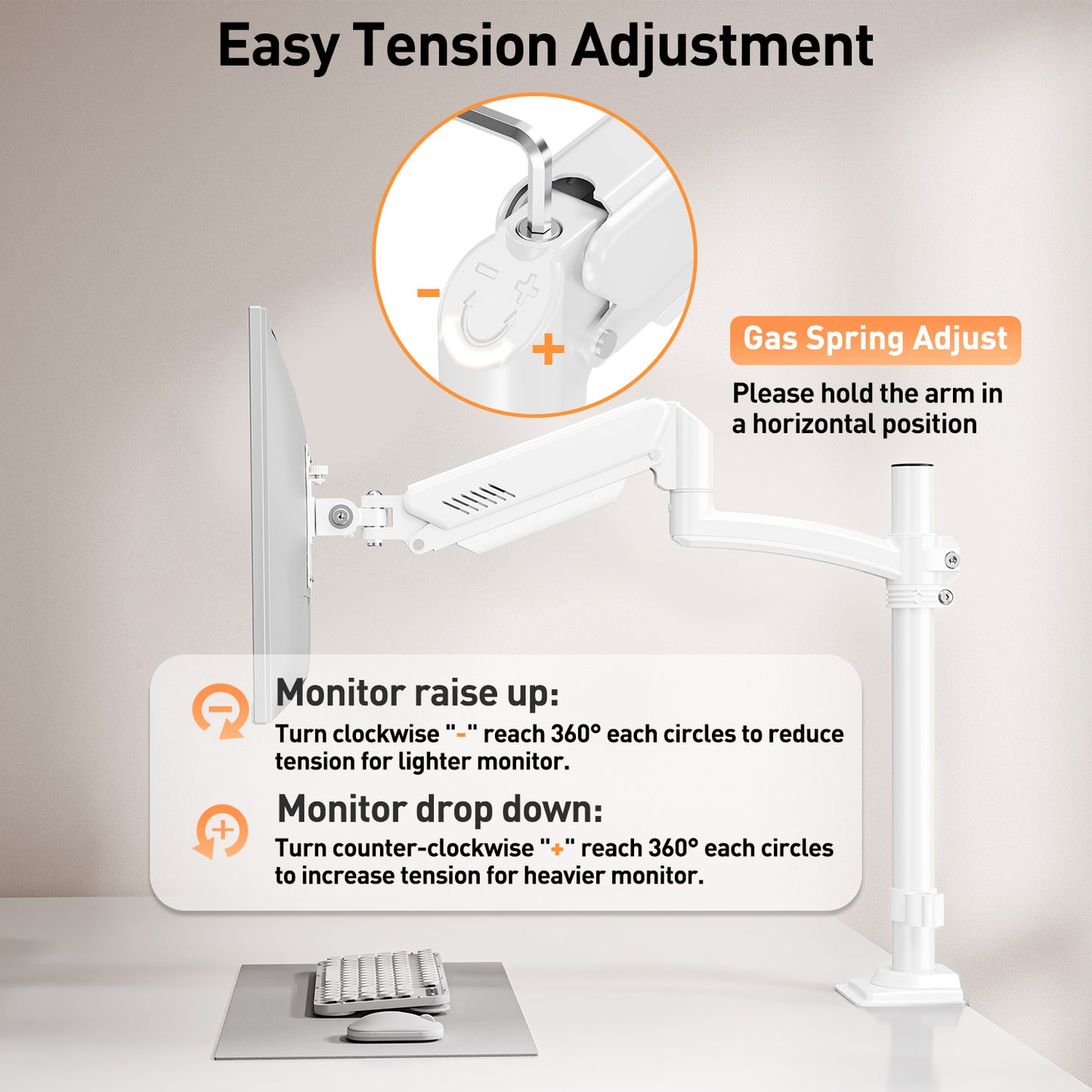 ELIVED Taller Dual Monitor Stand Long Arms for 13-32 inch Screens, Height Adjustable, VESA 75/100mm, Monitor Arm Desk Mount with Tilt Swivel Rotation, Up to 10KG, White, EV6034W