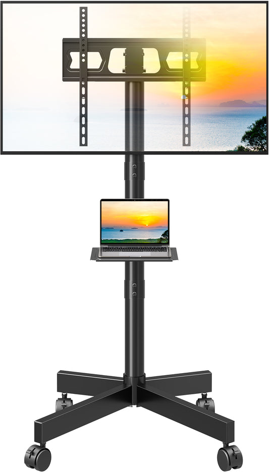 ELIVED Mobile TV Stand for 23-60 Inch Flat Screen TVs, Tilt TV Cart with Adjustable Shelf & Locking Wheels, Rolling TV Floor Stand Max VESA 400x400mm, Portable TV Stand Holds Up to 77lbs.