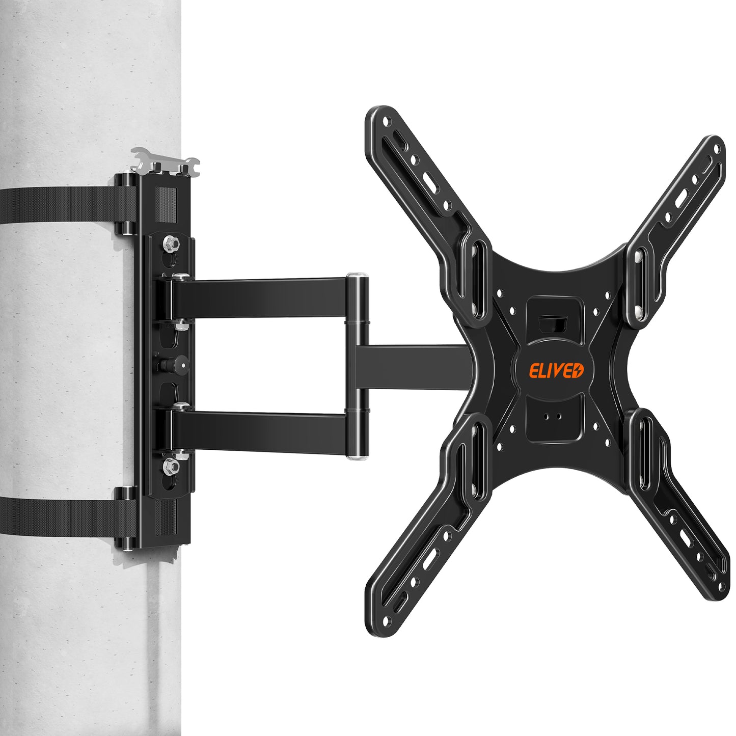 ELIVED Outdoor Pillar TV Mount for Most 26"-60" TVs, Column TV Mount Weatherproof for Gazebo Patio Pergola, No Drill tv Bracket Swivel and Tilt, Fits Multi-Shaped Poles, Max VESA 400x400mm, 77 Lbs.