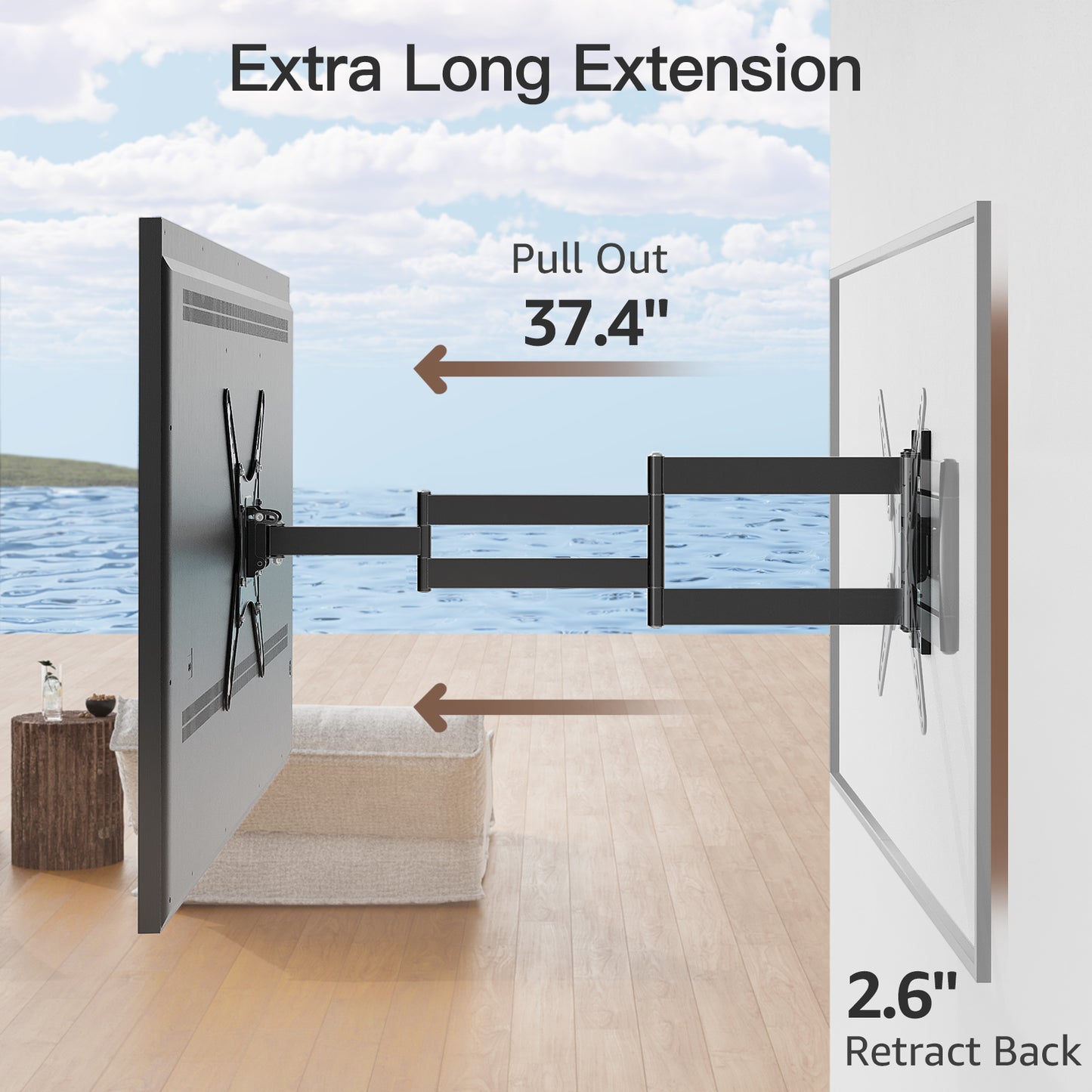 ELIVED Outdoor Long Arm TV Wall Mount for Most 26-65 Inch TVs, 37.4 Inch Long Extension TV Mount Swivel and Tilt, Max VESA 400x400mm, Full Motion Weatherproof Wall Mount tv Bracket Holds up to 77 lbs.  YD3018-OD
