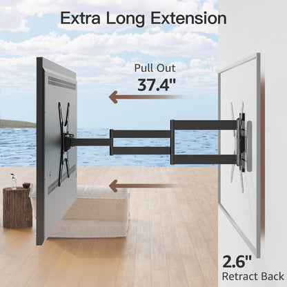 ELIVED Outdoor Long Arm TV Wall Mount for Most 26-65 Inch TVs, 37.4 Inch Long Extension TV Mount Swivel and Tilt, Max VESA 400x400mm, Full Motion Weatherproof Wall Mount tv Bracket Holds up to 77 lbs.  YD3018-OD