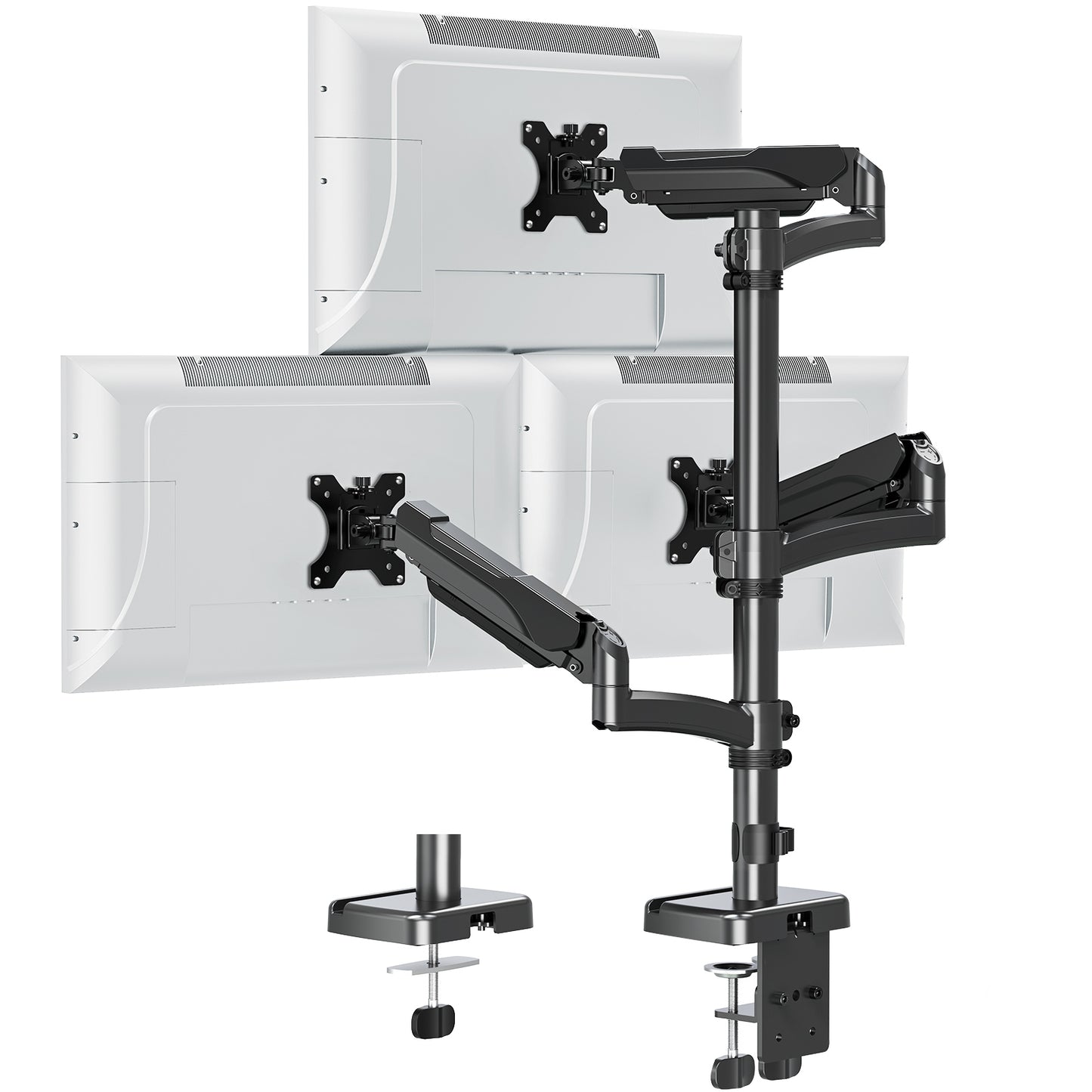 ErgoFocus Triple Monitor Mount Fits Max 32" Computer Screen, Holds up to 17.6lbs Each Arm, 3 Monitor Desk Mount, Triple Stand with Tilt Swivel Rotation, VESA Mount 75/100mm