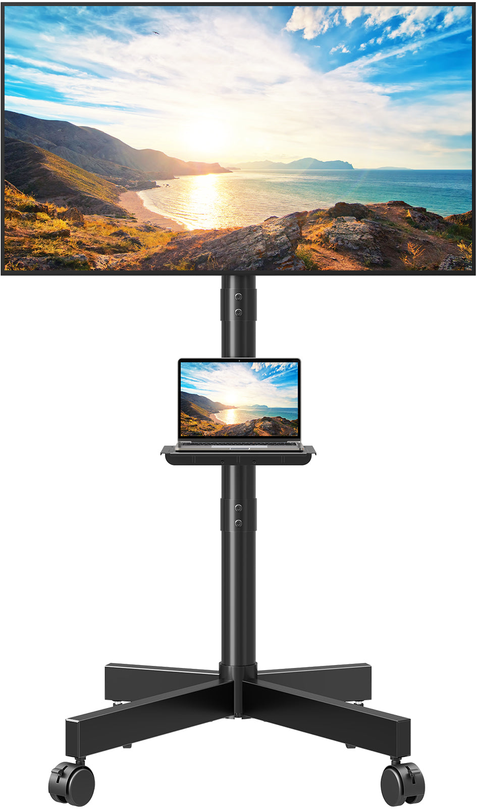 ELIVED TV Ständer Rollbar für 26-65 Zoll Fernseher bis zu 35kg, Max VESA 400x400mm, Mobiler TV Stand mit Rollen Höhenverstellbar Fernseher Bodenständer EV1117