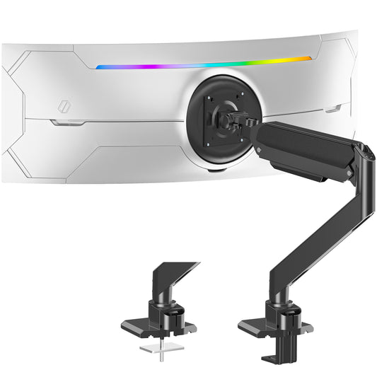 ELIVED Ultrawide Monitor Arm for Max 49 Inch Screen, Heavy Duty Monitor Desk Mount Support 2-20kg, Gas Spring Computer Stand, VESA 75 & 100mm with Clamp & Grommet Base, EV3227