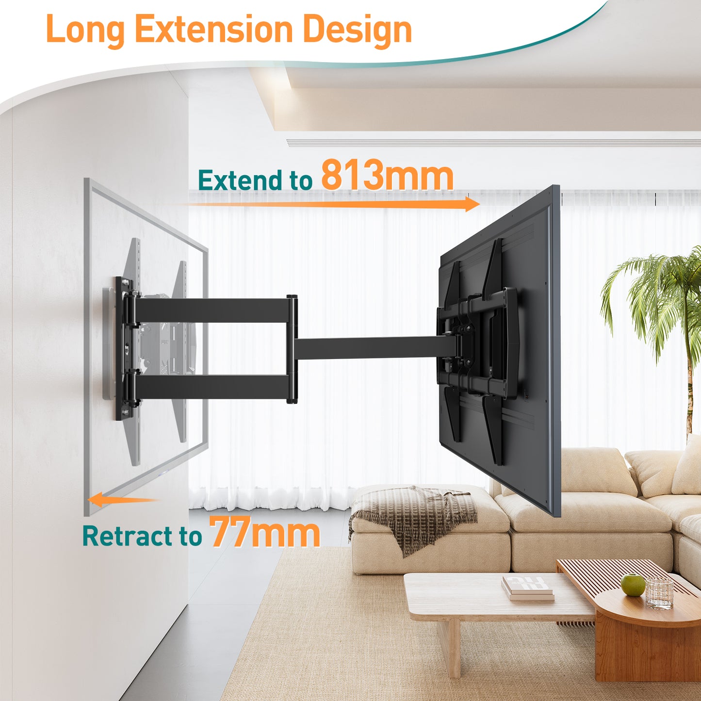 ELIVED 813mm Long Arm TV Wall Bracket for Most 37-75 Inch TVs, Universal Long Extension Arm Corner TV Wall Mount, With Tilt, Swivel, Up to 45 kg, Max VESA 600x400mm