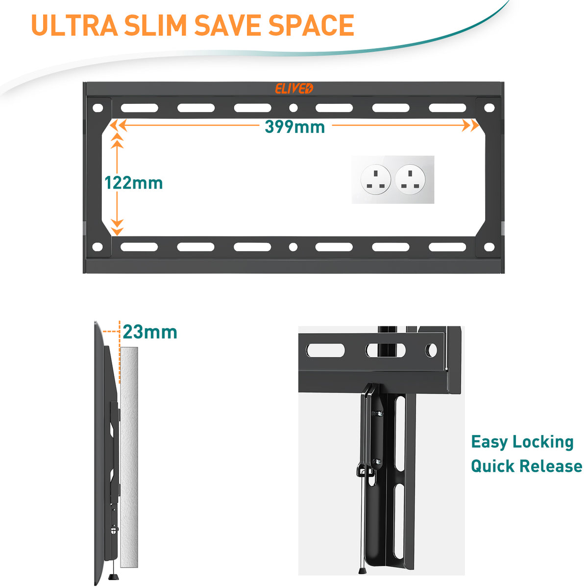 ELIVED Fixed TV Wall Bracket for Most 26-60 Inch LED, Flat or Curved TVs