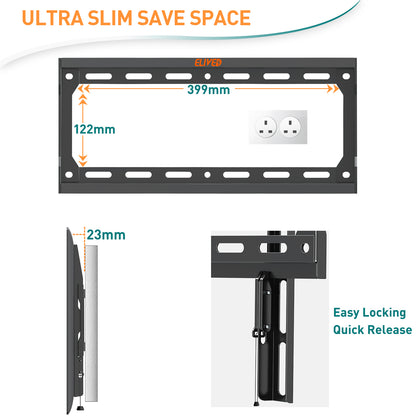 ELIVED Fixed TV Wall Bracket for Most 26-60 Inch LED, Flat or Curved TVs
