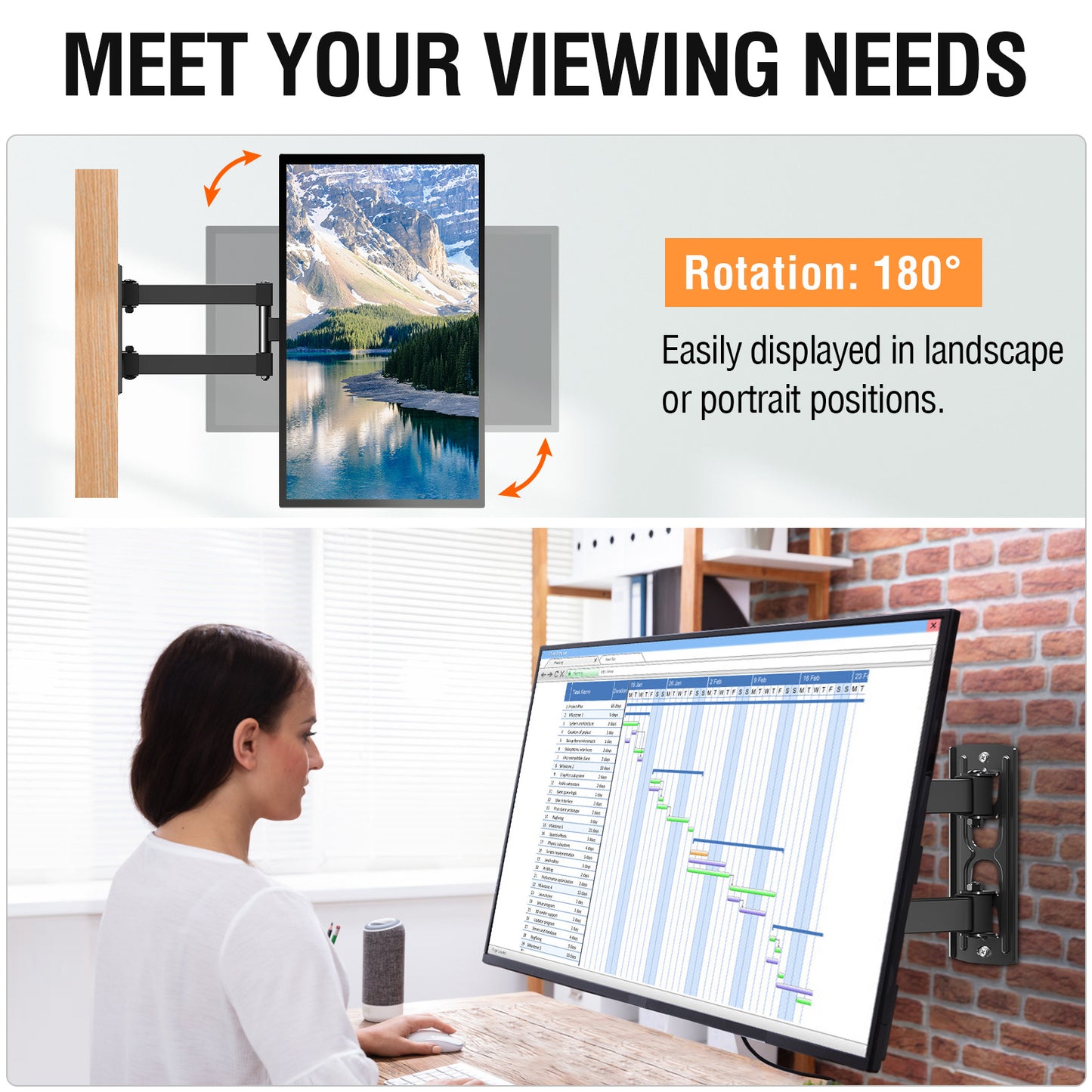 HOMOUNT UL Listed Full Motion TV Monitor Wall Mount for Most 14-42 Inch LED LCD Flat Screen TVs & Monitors, Swivel Tilt Extension Rotation TV Mount Bracket Max VESA 200x200mm, up to 33 lbs