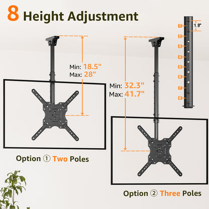 ELIVED Ceiling TV Mount Fits Most 26-65 Inch LED, LCD OLED Flat Screen TVs, Full Motion Height Adjustable TV Mount Bracket, Swivel and Tilt TV Bracket, Max VESA 400x400mm, Holds up to 99 lbs.