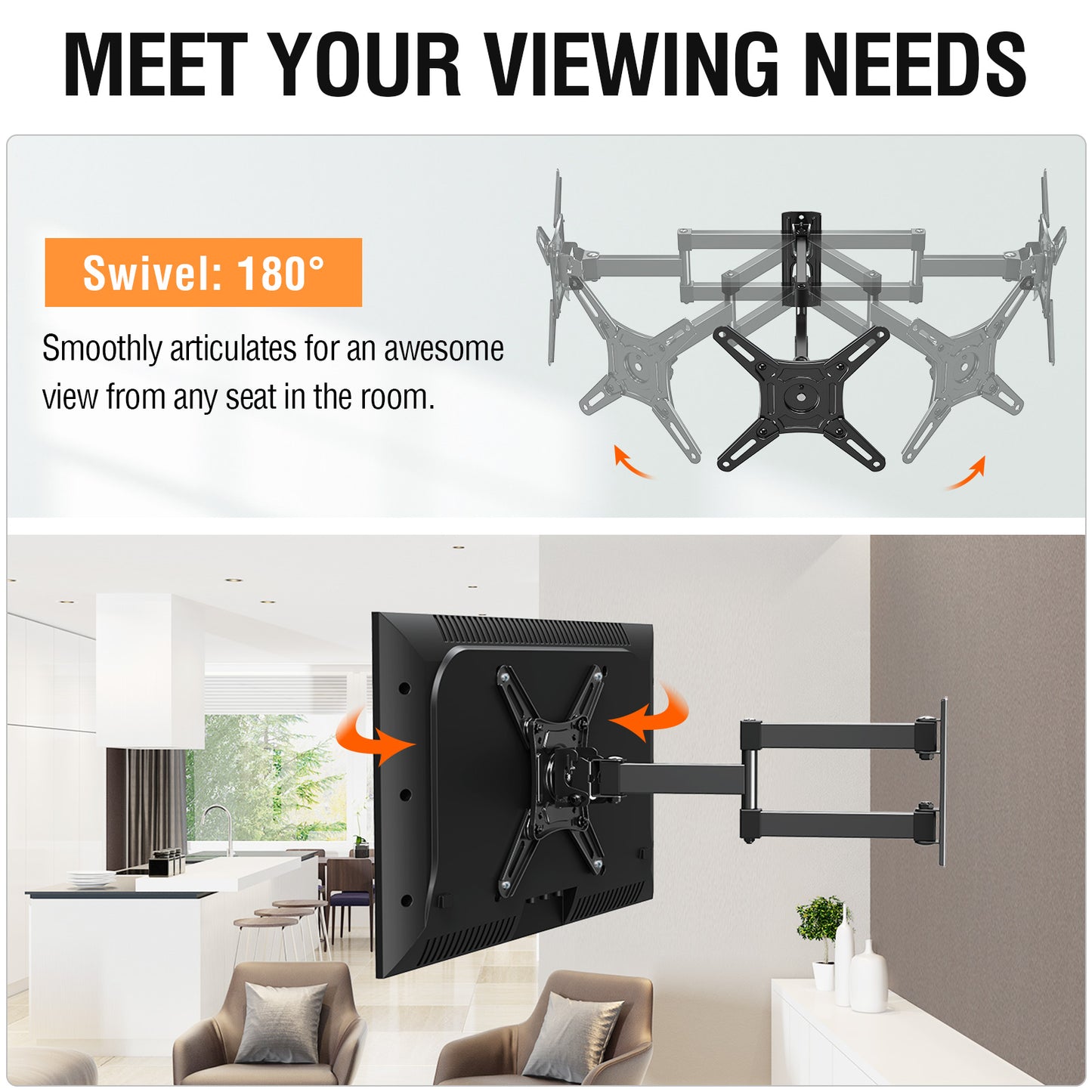 HOMOUNT UL Listed Full Motion TV Monitor Wall Mount for Most 14-42 Inch LED LCD Flat Screen TVs & Monitors, Swivel Tilt Extension Rotation TV Mount Bracket Max VESA 200x200mm, up to 33 lbs