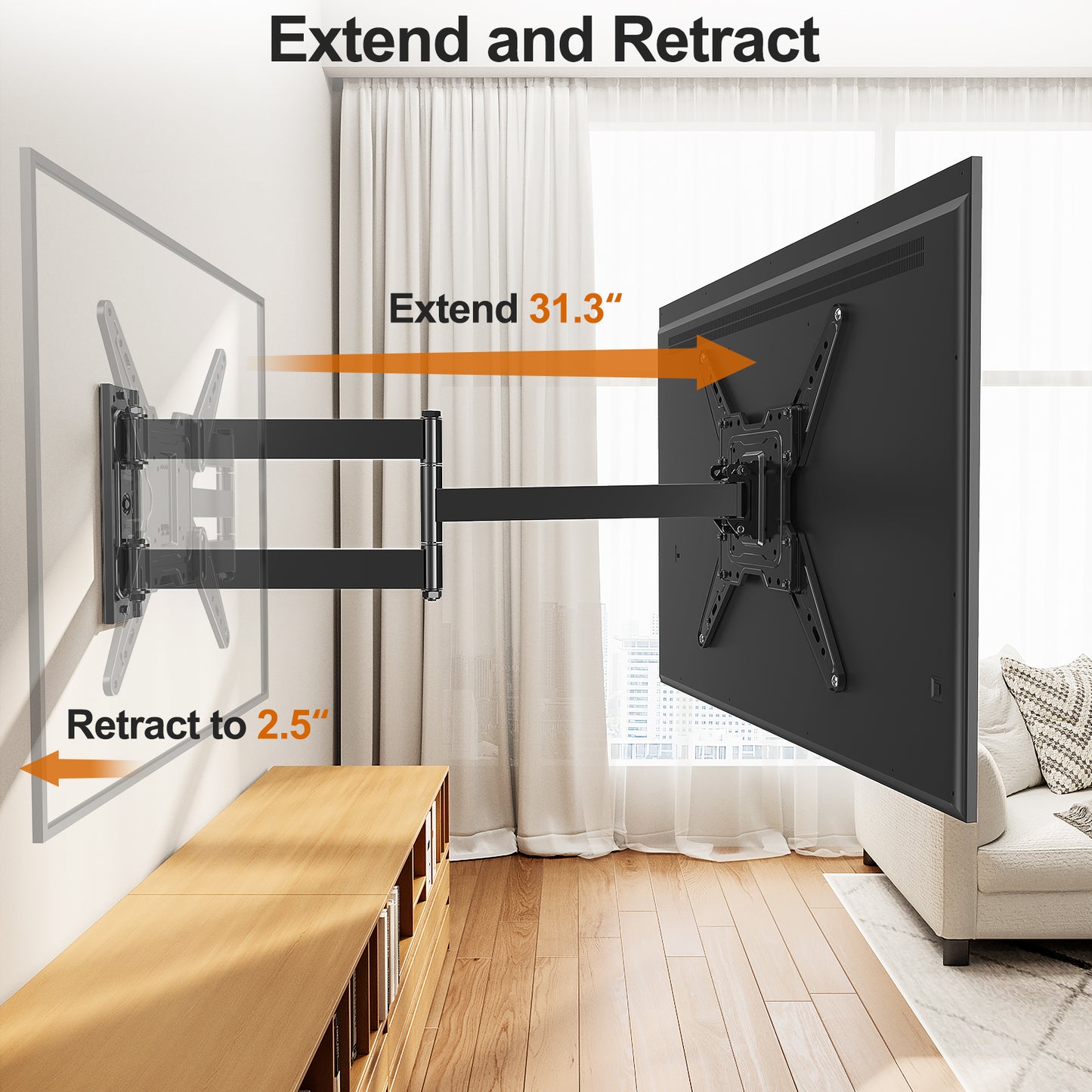 ELIVED 31.3 Inch Long Arm TV Mount for Most 32-65 Inch TVs YD1035