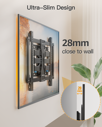 ELIVED 1.1" Ultra Slim TV Wall Bracket for 37-90 Inch TVs, Heavy Duty TV Bracket 60kg, Full Motion Articulating TV Wall Mount, Max VESA 600x400mm, Fits 16" Wood Studs