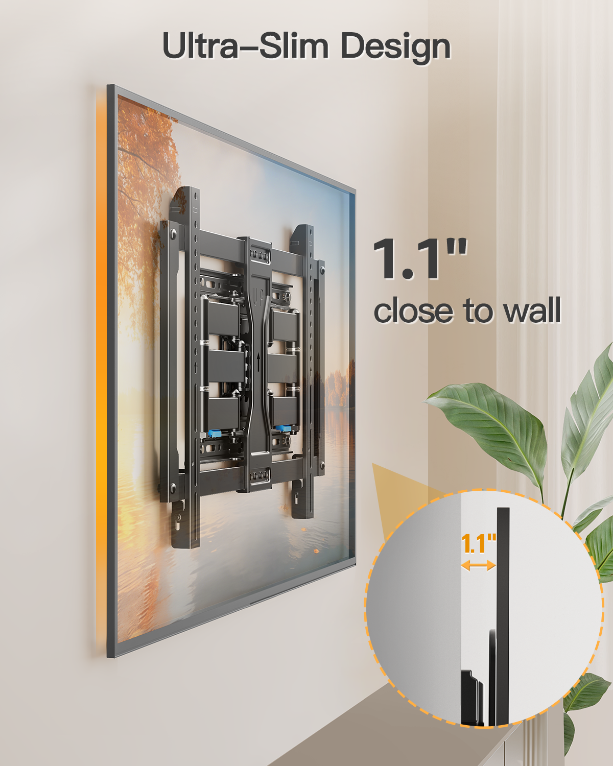 ELIVED Ultra Slim TV Mount for Most 37-90 inch tvs, Holds up to 132 lbs, Full Motion TV Wall Mount Swivel and Tilt, 1.1" Low Profile TV Mount, Wall Mount Bracket Max VESA 600x400mm, Fits 12"/16"Studs