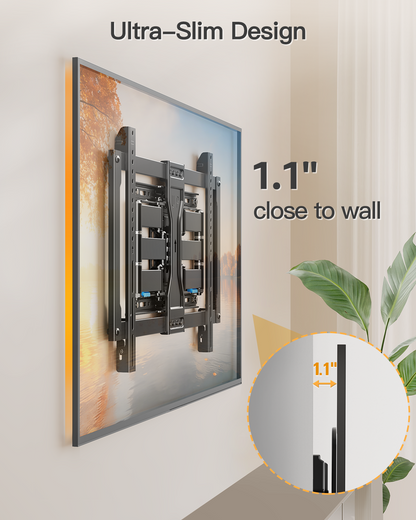 ELIVED Ultra Slim TV Mount for Most 37-90 inch tvs, Holds up to 132 lbs, Full Motion TV Wall Mount Swivel and Tilt, 1.1" Low Profile TV Mount, Wall Mount Bracket Max VESA 600x400mm, Fits 12"/16"Studs