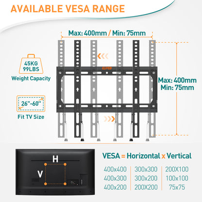 ELIVED Fixed TV Wall Bracket for Most 26-60 Inch LED, Flat or Curved TVs