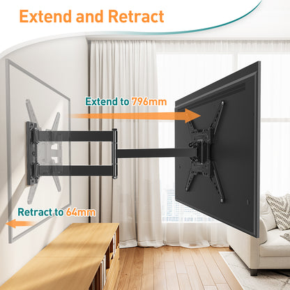 ELIVED TV Wall Bracket with 796mm Long Arm for Most 26-65 Inch TVs, Swivel and Tilt Long Extension TV Wall Mount, Full Motion Corner Wall Mount Max VESA 400x400mm up to 45kg