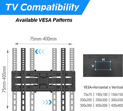 HOMOUNT Full Motion TV Wall Mount, TV Mount for Most 26-65 Inch Flat/Curved TVs, Wall Mount TVs Bracket with Dual Swivel Articulating Arm, Fit 8“ 12” 16" Wood Stud, Max VESA 400x400mm up to 88 LBS