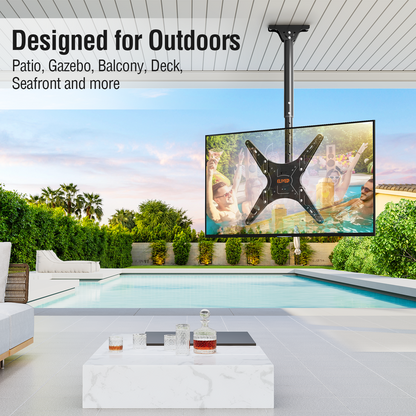 ELIVED Outdoor Ceiling TV Mount for Most 26-65 Inch TVs, Weatherproof TV Hanging Bracket Anti-Rust for Patio, Height Adjustable Ceiling Mount 360° Swivel and Tilt, Max VESA 400x400mm Up to 99 lbs.YD3015-OD
