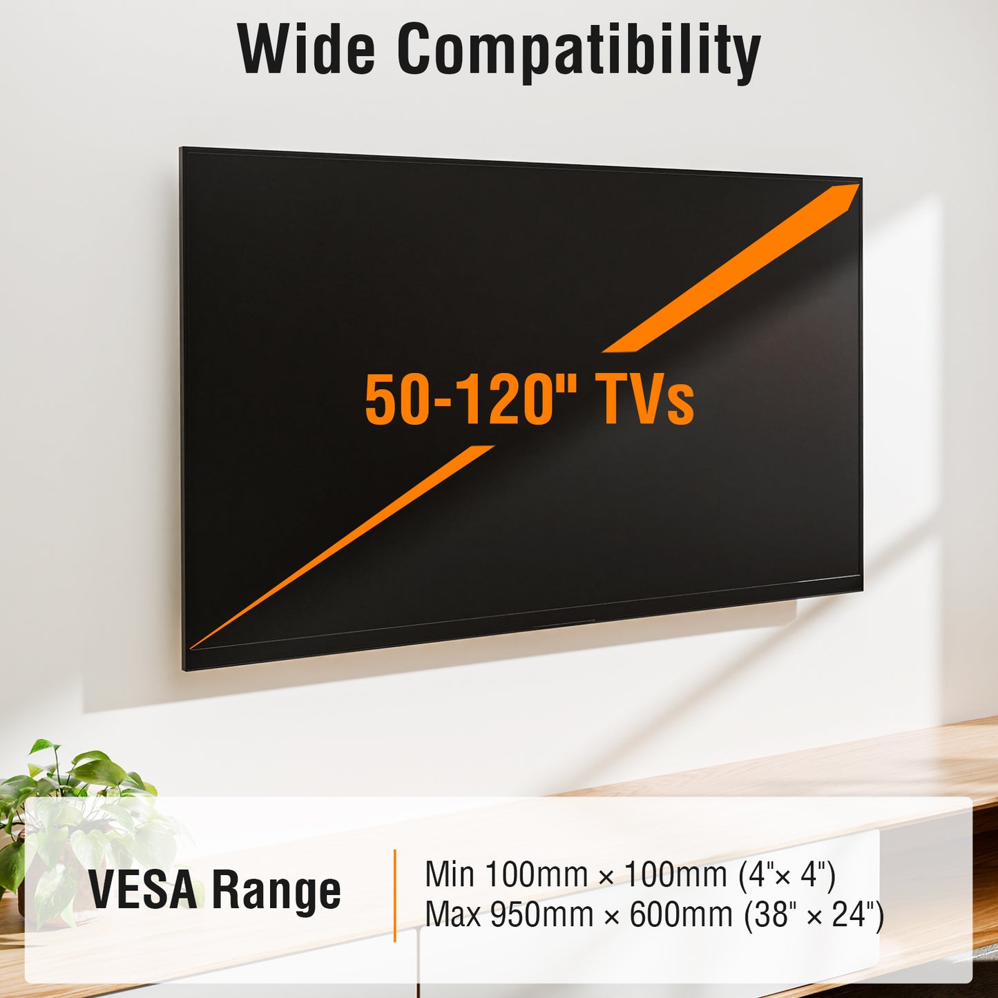 ELIVED Fixed TV Mount for Most 50-120 Inch Flat Screen tvs, Low Profile Wall Mount TV Bracket up to VESA 950x600mm and 220 lbs - Fits 16", 24", 32", 36" Studs- Heavy Duty and Space Saving