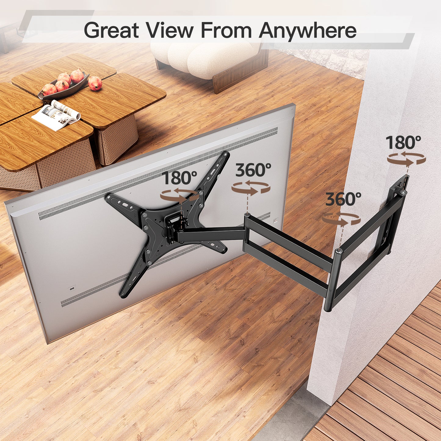 ELIVED Outdoor Long Arm TV Wall Mount for Most 26-65 Inch TVs, 37.4 Inch Long Extension TV Mount Swivel and Tilt, Max VESA 400x400mm, Full Motion Weatherproof Wall Mount tv Bracket Holds up to 77 lbs.  YD3018-OD