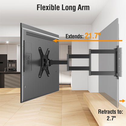 ELIVED Long Arm TV Wall Mount for Most 14-42 Inch tvs & Monitors, 21.7 Inch Long Extension TV Mount Swivel and Tilt, Full Motion Wall Mount tv Bracket Fit Max VESA 200x200mm, Holds up to 44 lbs