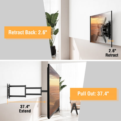 HOMOUNT Long Arm TV Wall Mount for 26-65 Inch TVs, 37.4 Inch Long Extension TV Mount Swivel and Tilt, Full Motion Wall Mount tv Bracket, Max VESA 400x400mm, Holds up to 77 lbs