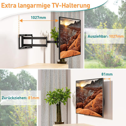 ELIVED TV Wandhalterung mit 1027mm Extra Langer Arm für die meisten 42-90 Zoll Fernseher bis 68KG, Schwenkbar Arm 1m 100cm 1000mm, Neigbare TV Halterung, Max. VESA 800x400mm, EV3029